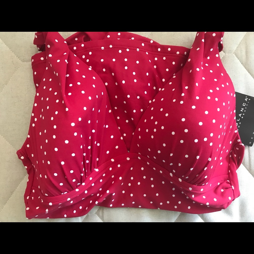 NWT La Blanca Tankini Top Cherry Red w Polka Dots
